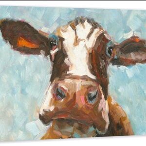 Colorful Cow Art Print Curious Cow Canvas Wall Art, 18 x12